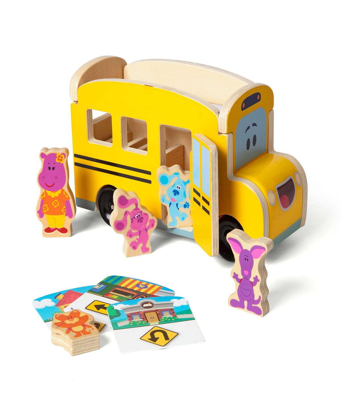 Melissa & Doug Blue's Clues You Wooden Pull-Back School Bus - 9 Piece Set