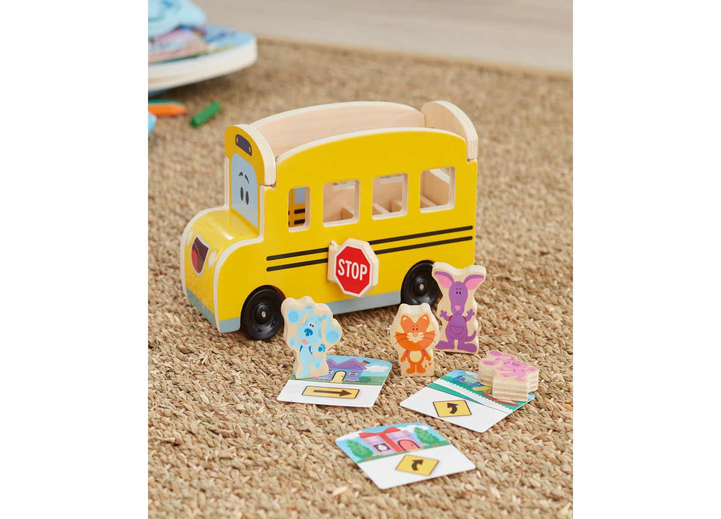 Melissa & Doug Blue's Clues You Wooden Pull-Back School Bus - 9 Piece Set