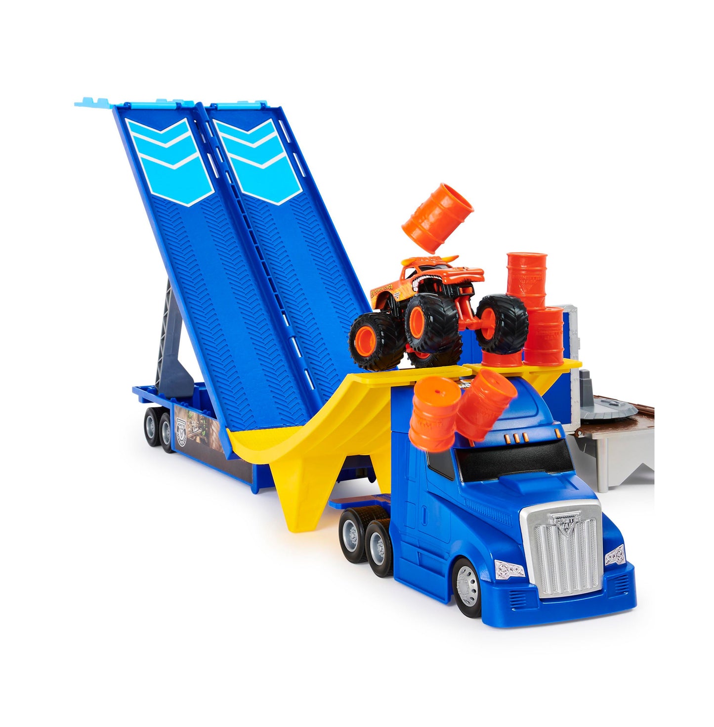 Monster Jam 2-in-1 Transforming Hauler Playset with 1:64 El Toro Loco Truck