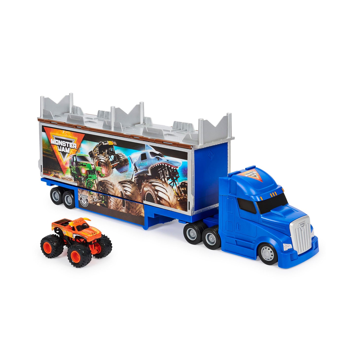 Monster Jam 2-in-1 Transforming Hauler Playset with 1:64 El Toro Loco Truck