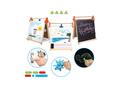 Discovery Kids 3-in-1 Tabletop Dry Erase Chalkboard Painting Art Easel, Wood Frame