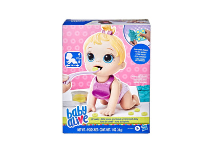 Baby Alive Lil Snacks Doll - Blonde Hair, 8-inch Poseable Doll with Accessories