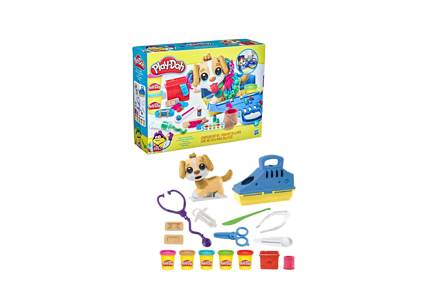 Play-Doh Care and Carry Vet Set - 17-Piece Interactive Toy Veterinary Kit