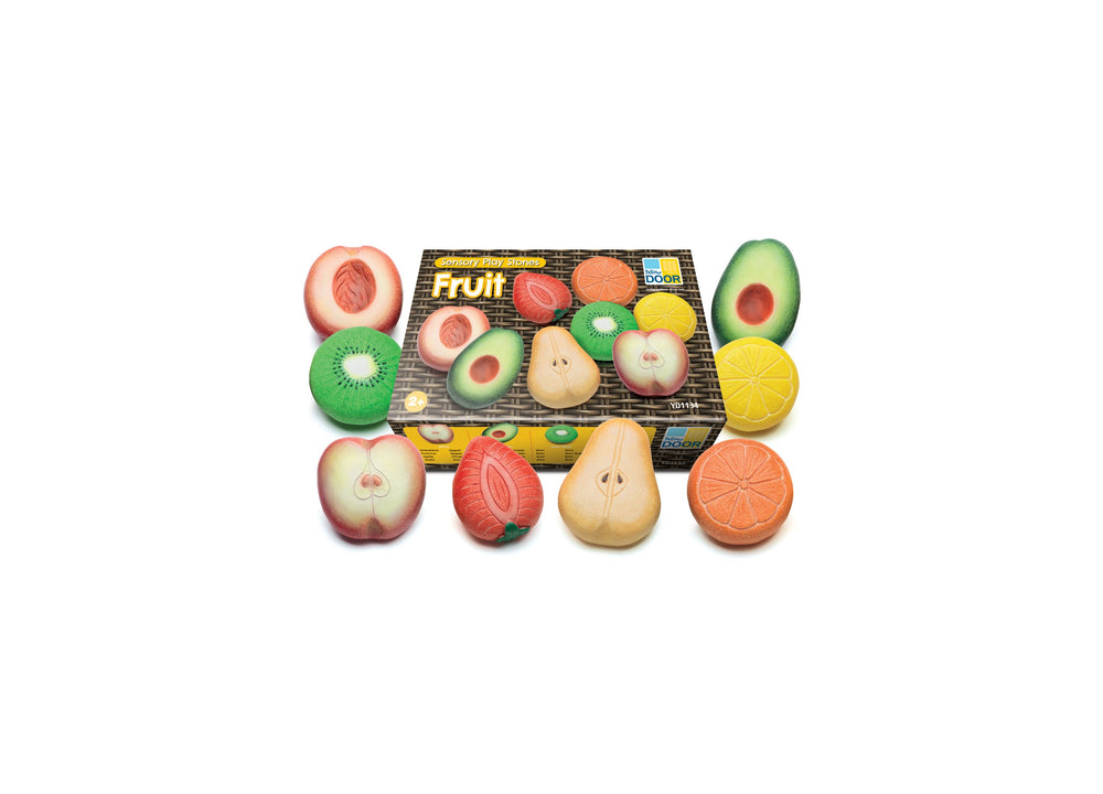 Yellow Door Fruit Sensory Play Stones, Set of 8 - Colorful Stone Fruit Collection