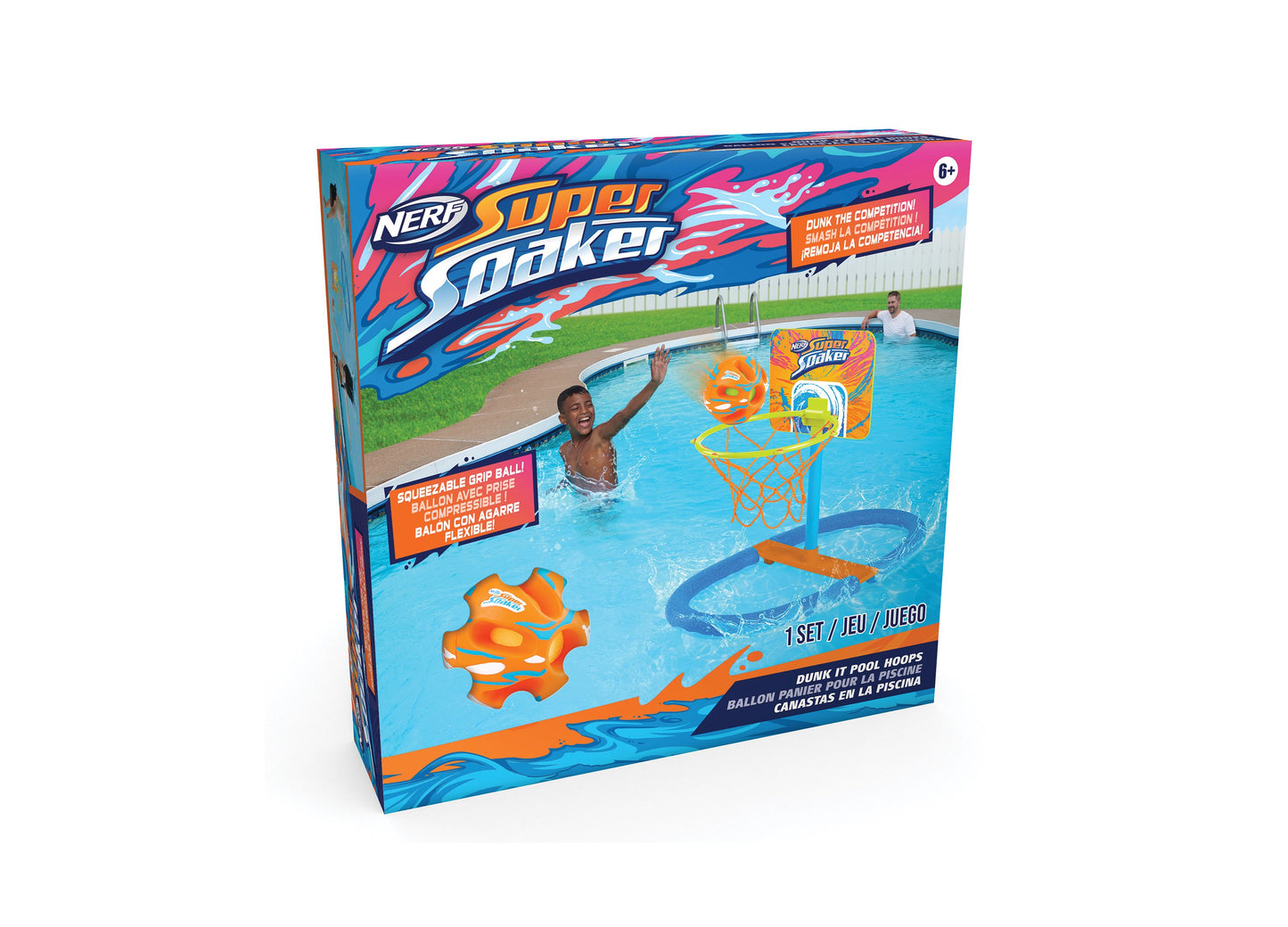 Nerf Super Soaker Dunk It Pool Hoops Set - Inflatable Basketball Game for Poolside Fun