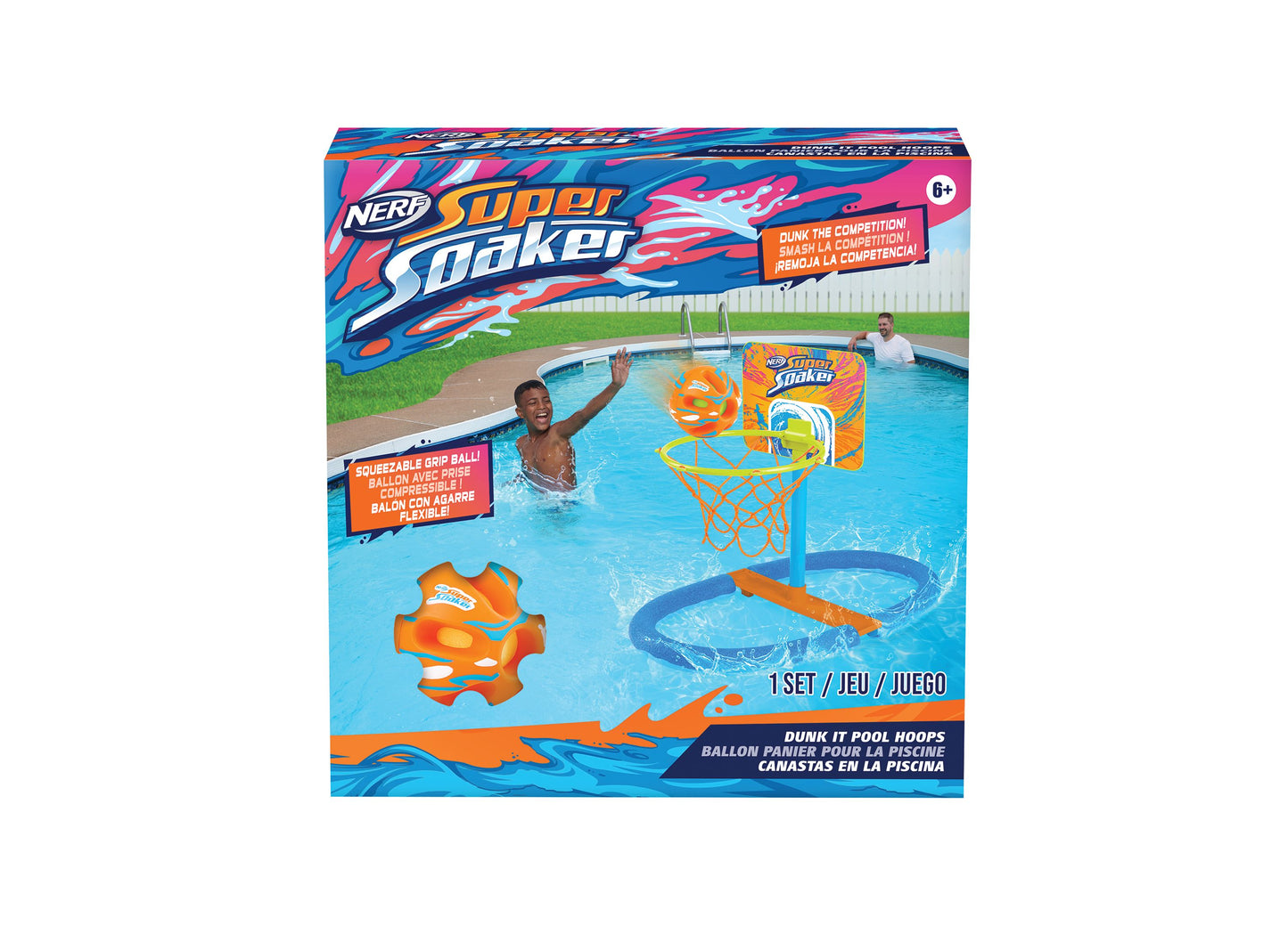 Nerf Super Soaker Dunk It Pool Hoops Set - Inflatable Basketball Game for Poolside Fun