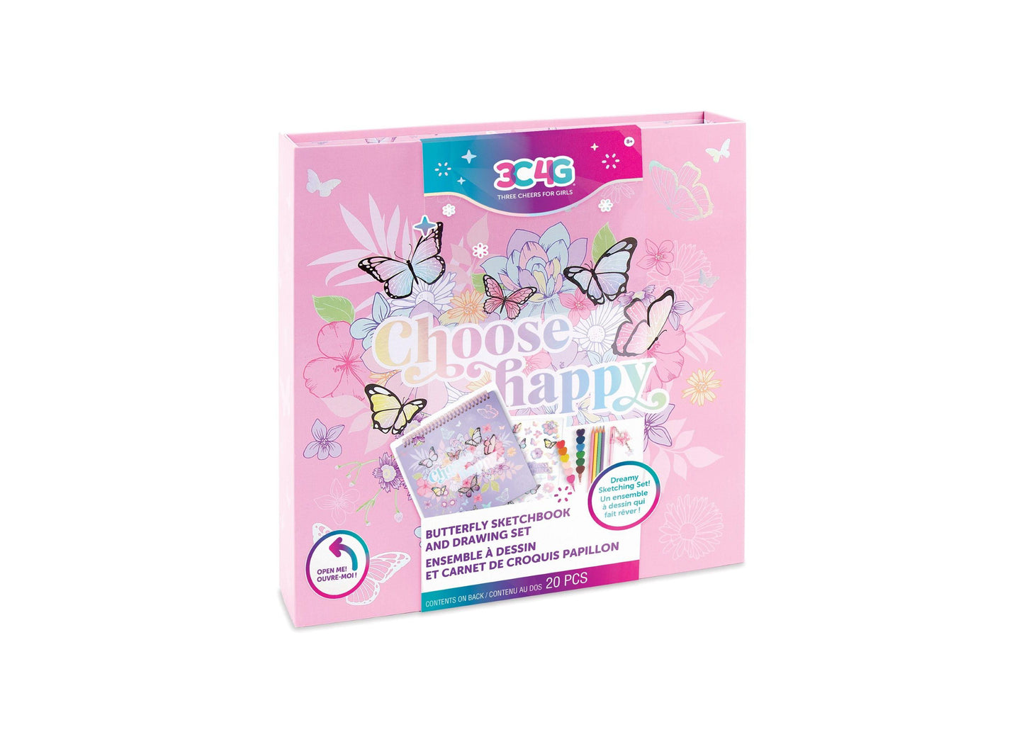 Three Cheers for Girls Butterfly-Themed Sketchbook & Drawing Set - Pink