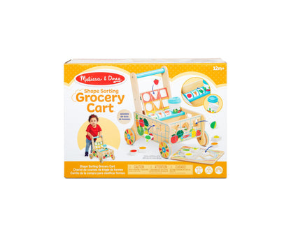 Melissa and Doug Wooden Shape Sorting Grocery Cart Push Toy & Puzzles