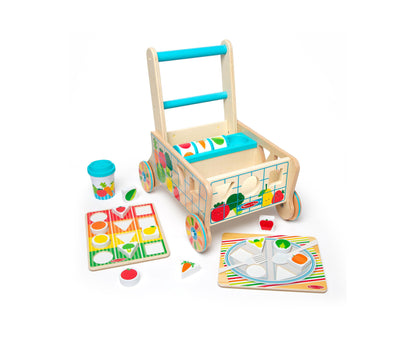 Melissa and Doug Wooden Shape Sorting Grocery Cart Push Toy & Puzzles