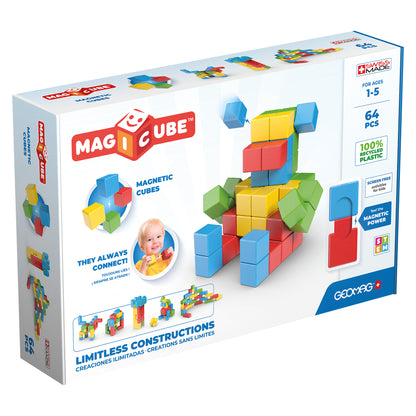 Geomag Magicubes 64-Piece Recycled Magnetic Building Set for Toddlers