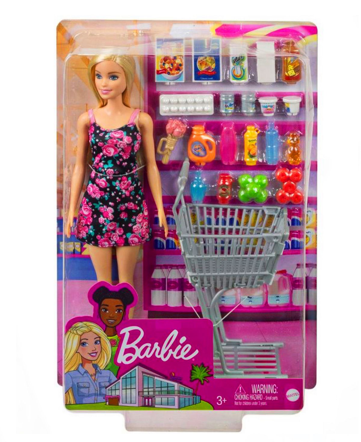 Barbie Supermarket Shopping Playset with Rolling Cart and Accessories