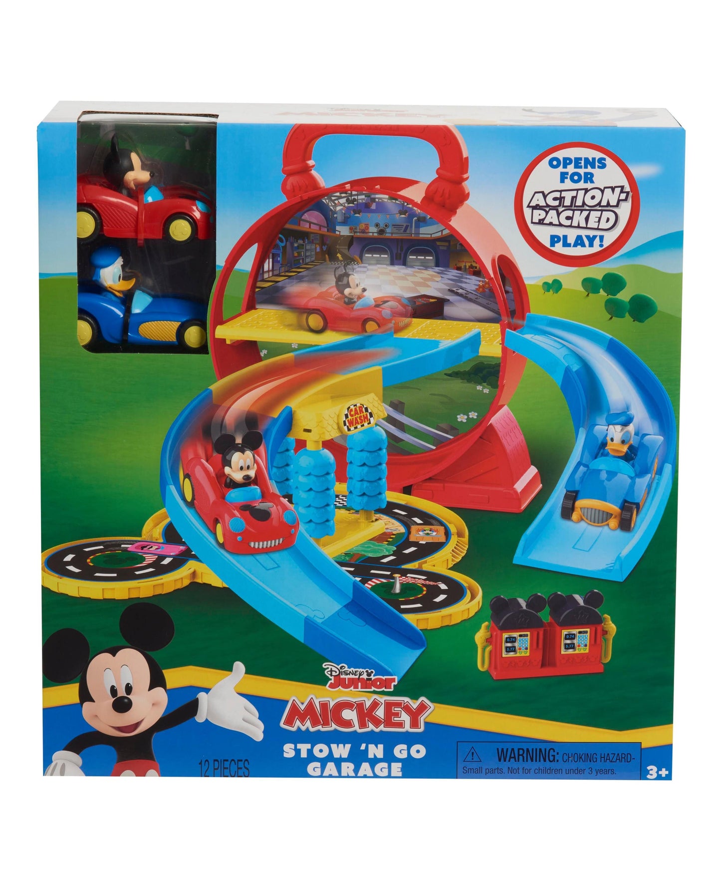 Disney Junior Mickey Mouse Stow 'n Go Portable Playset with Diecast Vehicles