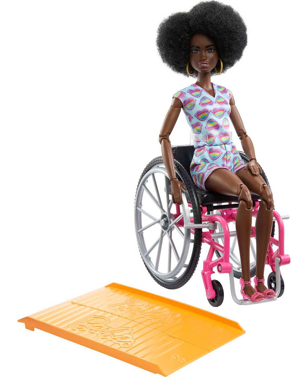 Barbie Fashionistas Doll with Wheelchair - Stylish Rainbow-Heart Romper