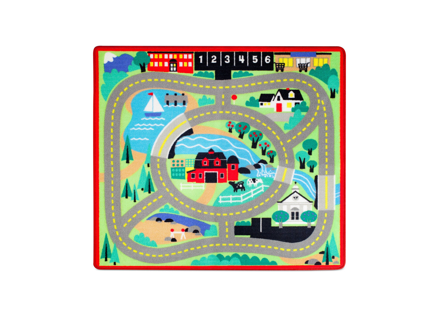 Melissa & Doug Round the Town Road Rug & 4 Wooden Cars Play Set