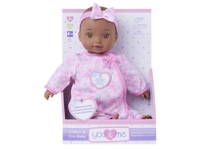 You & Me 12 inch Interactive Chatter & Coo Baby Doll - Pink Floral Sleeper