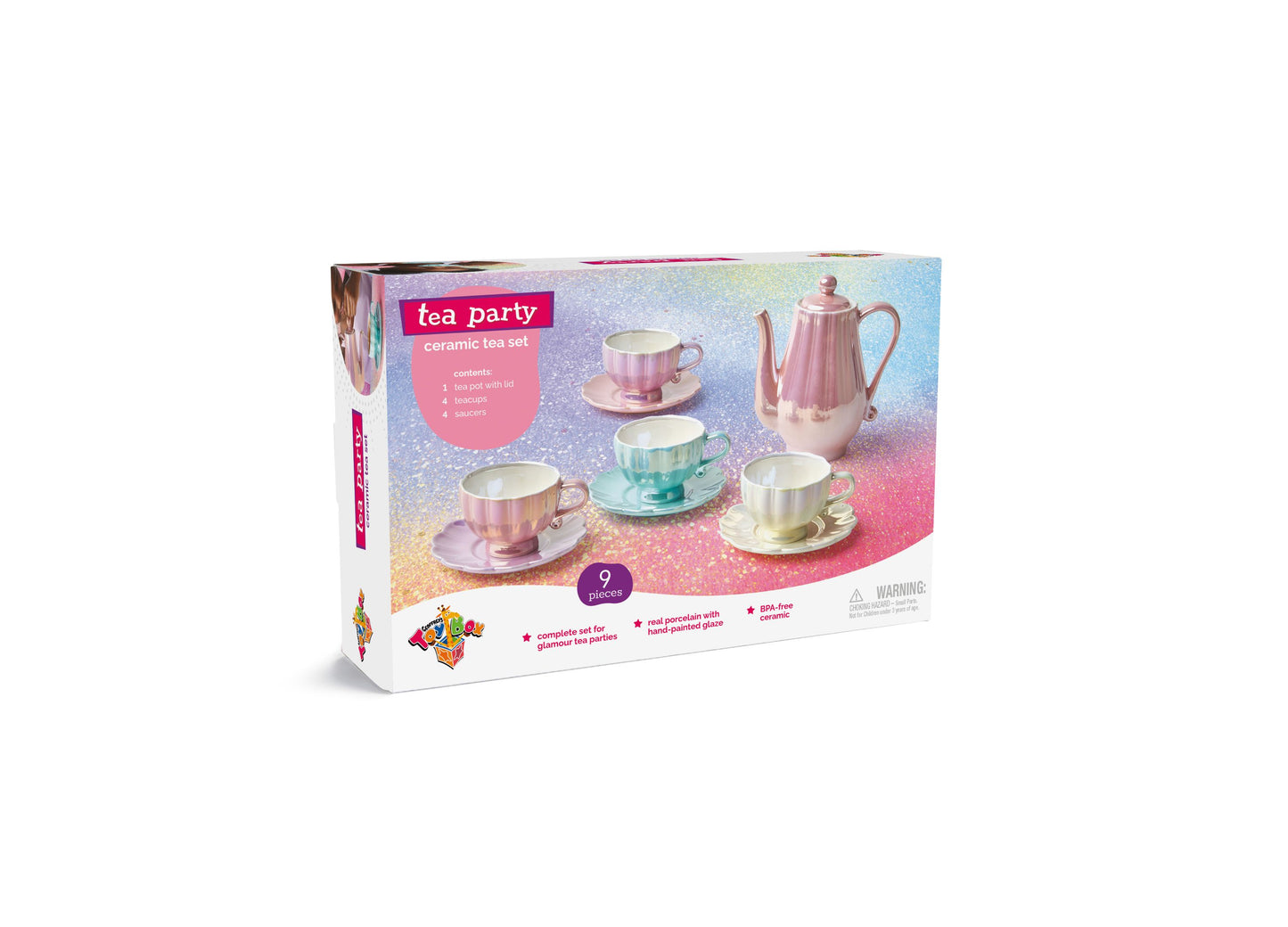 Geoffrey's Toy Box 9-Piece Ceramic Tea Party Set - Pastel Colors