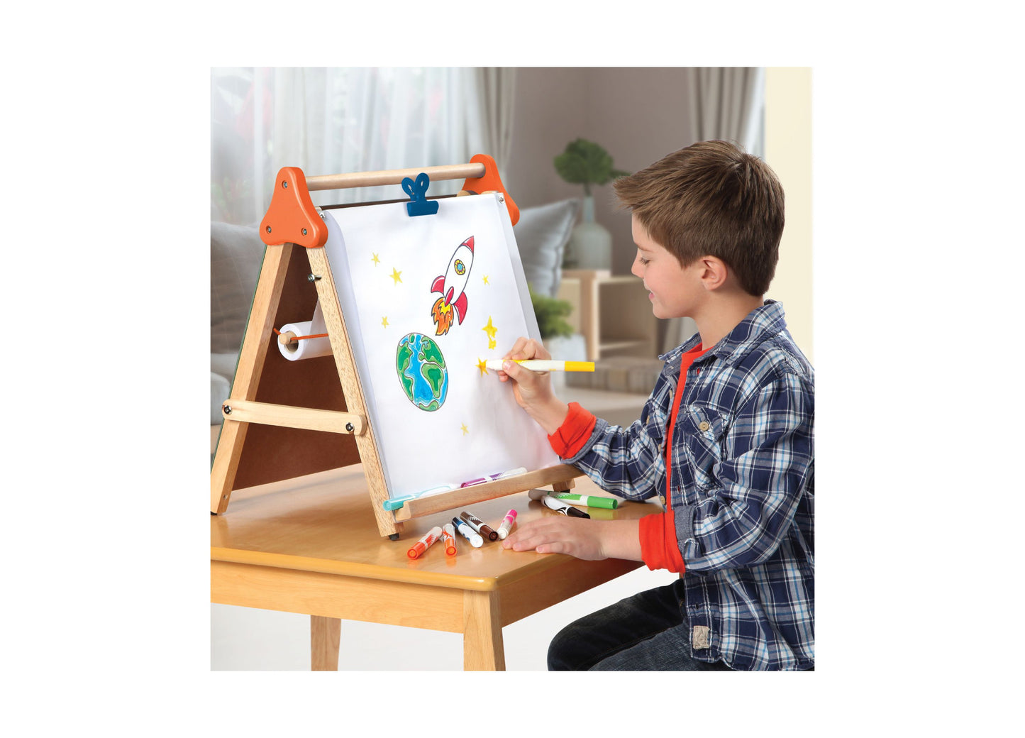 Discovery Kids 3-in-1 Tabletop Dry Erase Chalkboard Painting Art Easel, Wood Frame