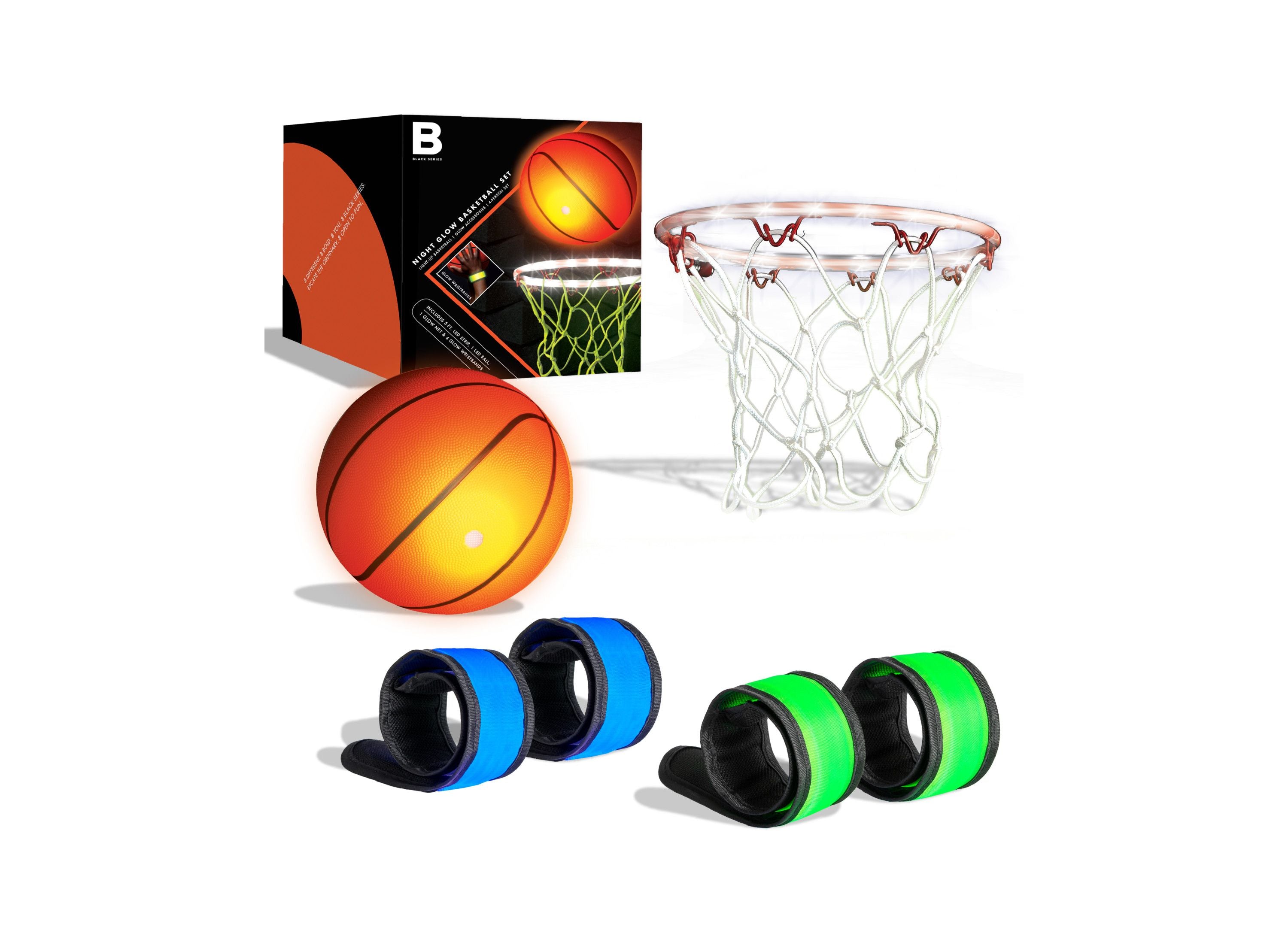 Black Series LED Night Glow Basketball Set with Light-Up Rim and Wristbands