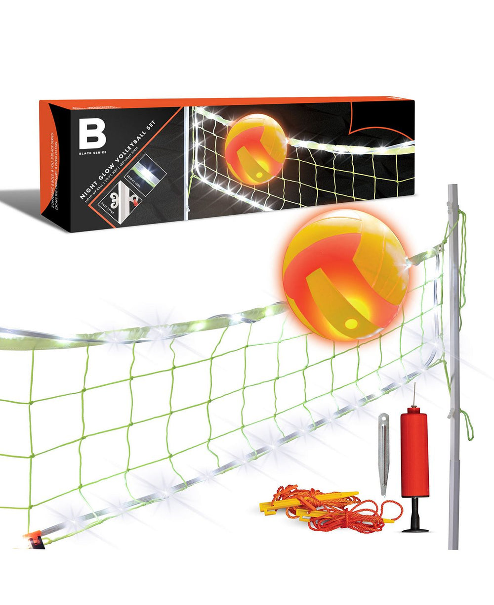 Black Series Night Glow LED Volleyball and Net Set for Outdoor Play