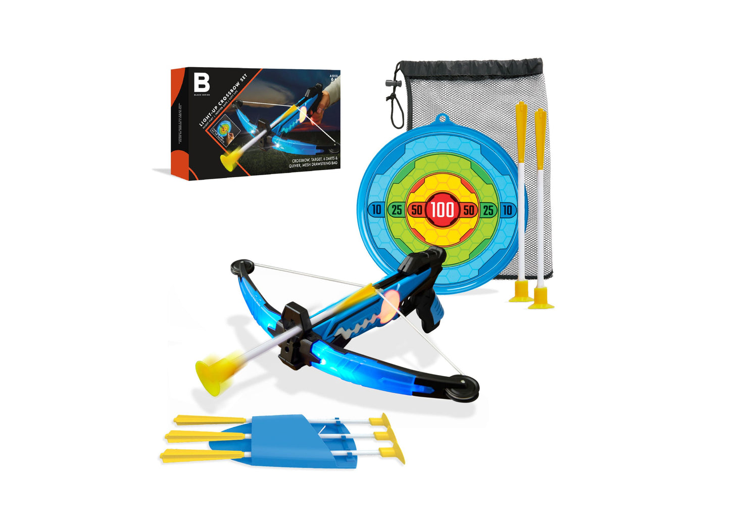 Black Series LED Light-Up Crossbow Archery Set with Target and Darts