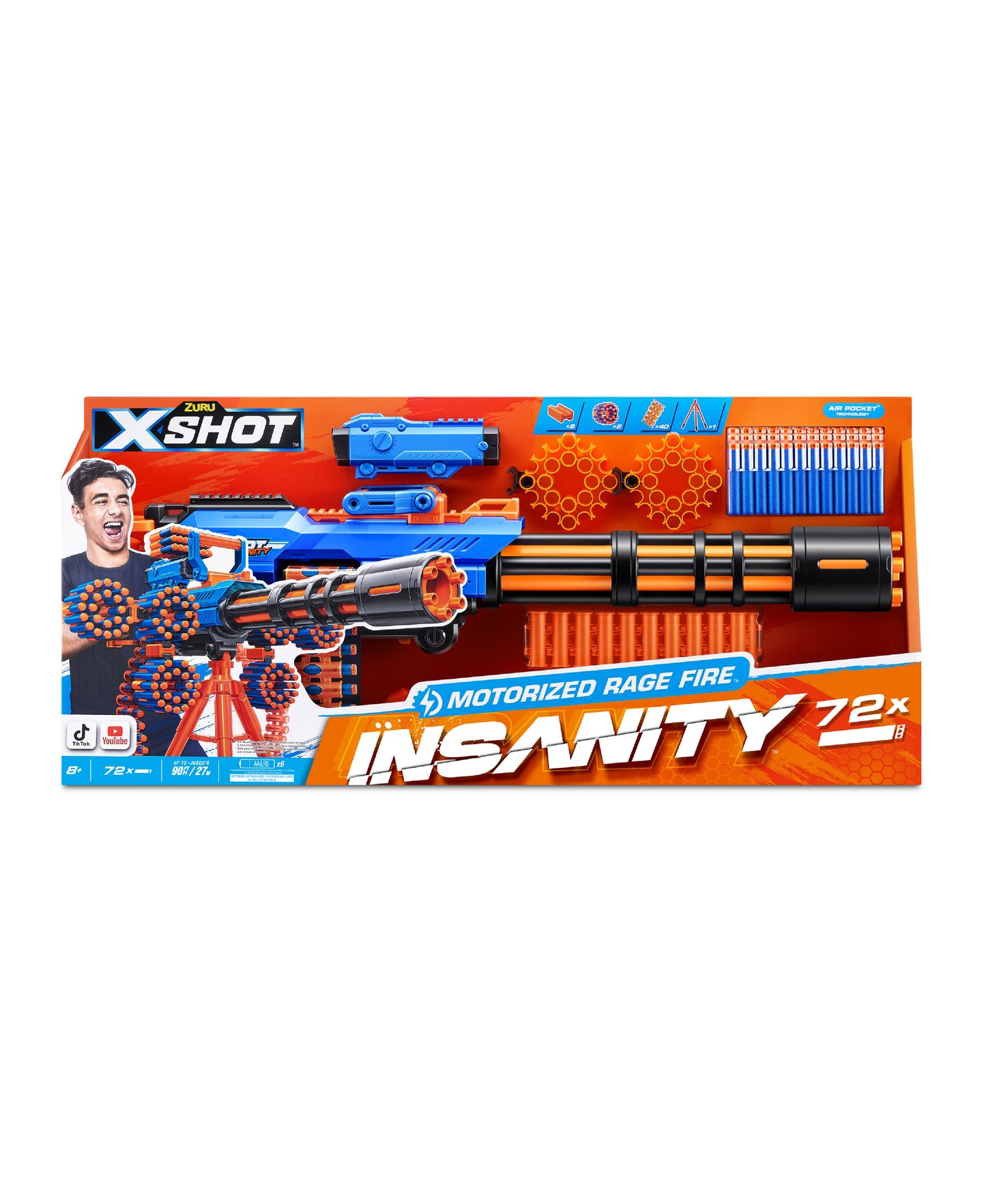 X-Shot Zuru Insanity Motorized Rage Fire Gatlin Blaster