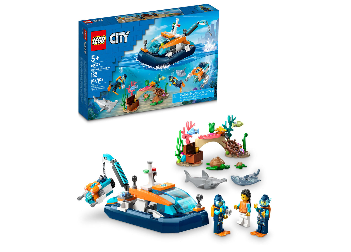 LEGO® City 60377 Exploration Explorer Diving Boat & Minifigure Toy Building Set