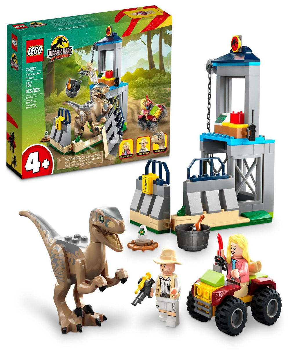 LEGO® Jurassic World 76957 Velociraptor Escape Toy Building Set with Dr. Ellie Sattler and Robert Muldoon Minifigures