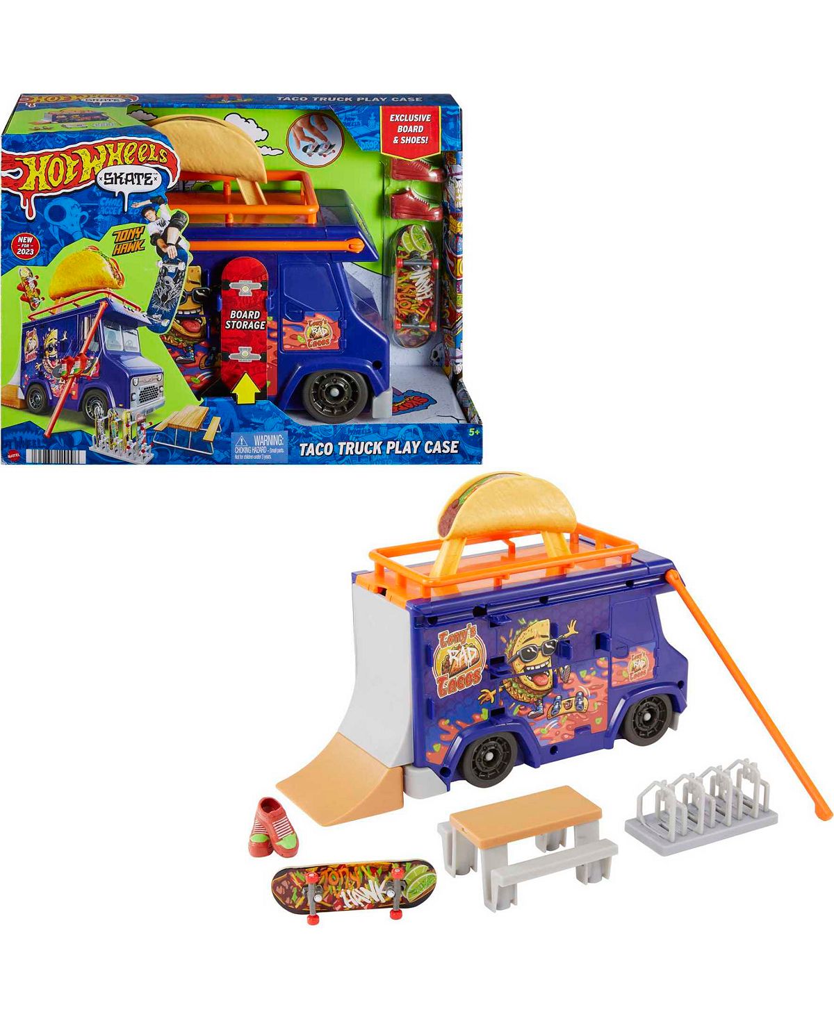 Hot Wheels Skate Taco Truck Play Case with Exclusive Fingerboard & Skate Shoes