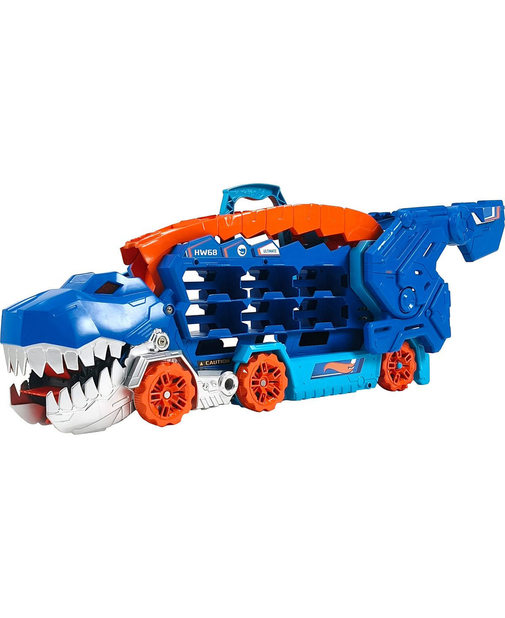 Hot Wheels City Ultimate Hauler - Transforming T-Rex with Dual Race Track, Stores Over 20 Cars