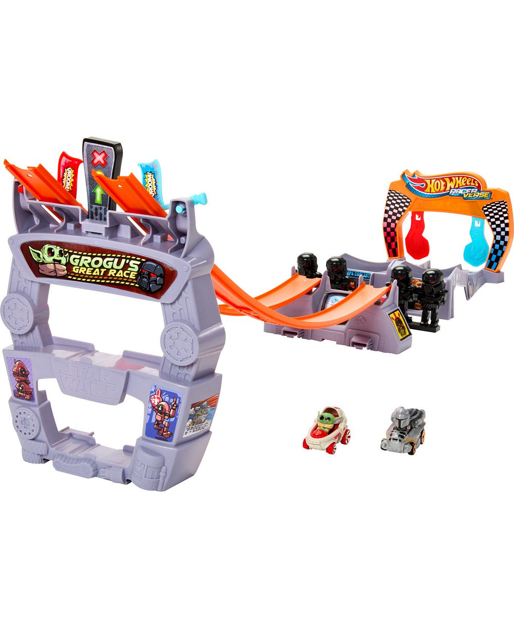 Hot Wheels Racerverse Star Wars Track Set with Grogu and Mandalorian Racers