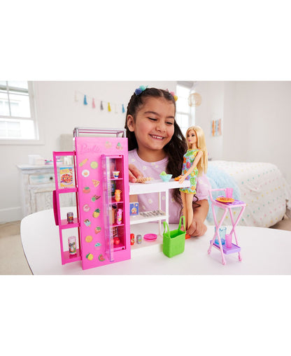 Barbie Doll and Ultimate Pantry Play Set, Barbie Kitchen Add-on With 30+ Food-Themed Pieces