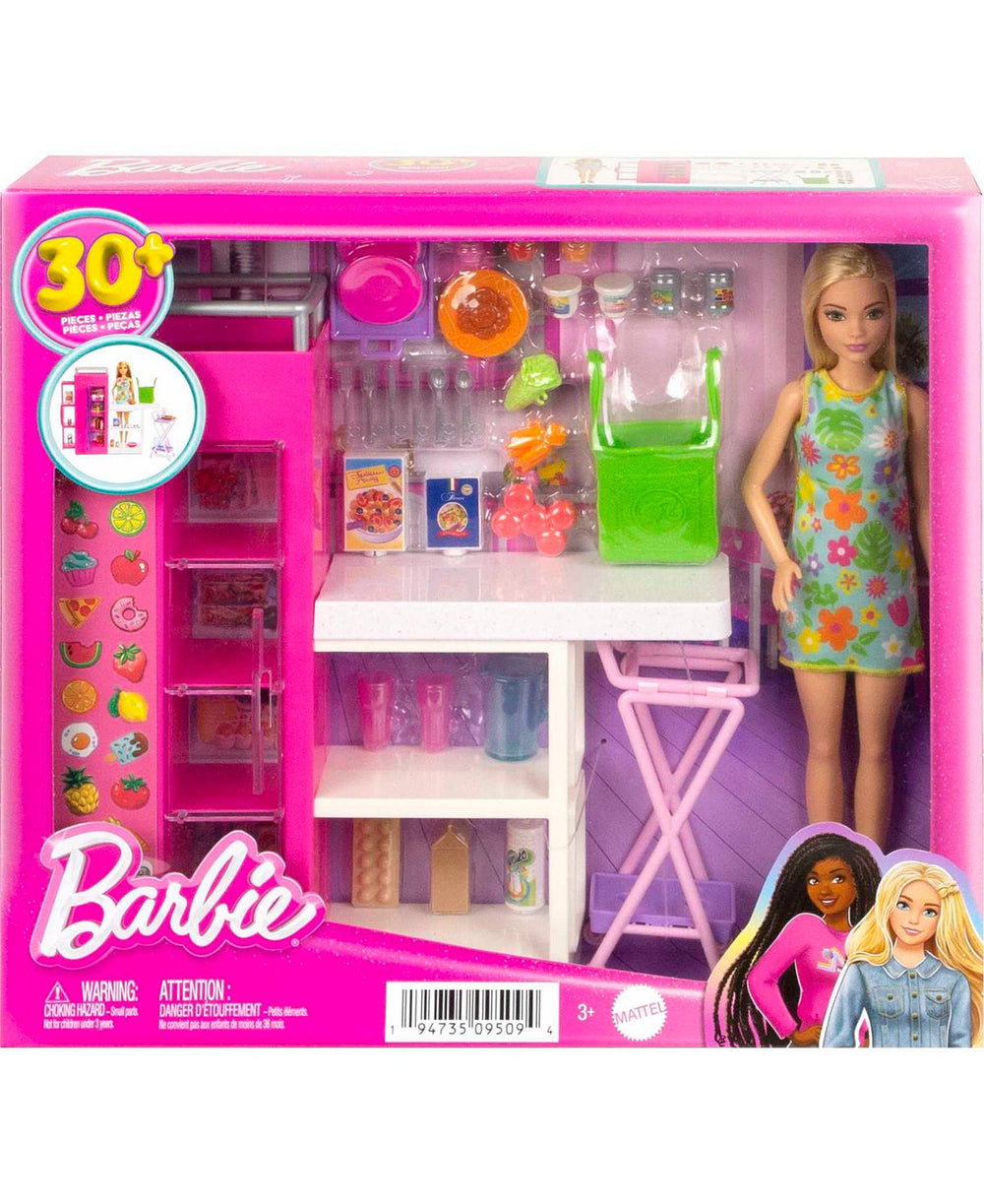 Barbie Doll and Ultimate Pantry Play Set, Barbie Kitchen Add-on With 30+ Food-Themed Pieces