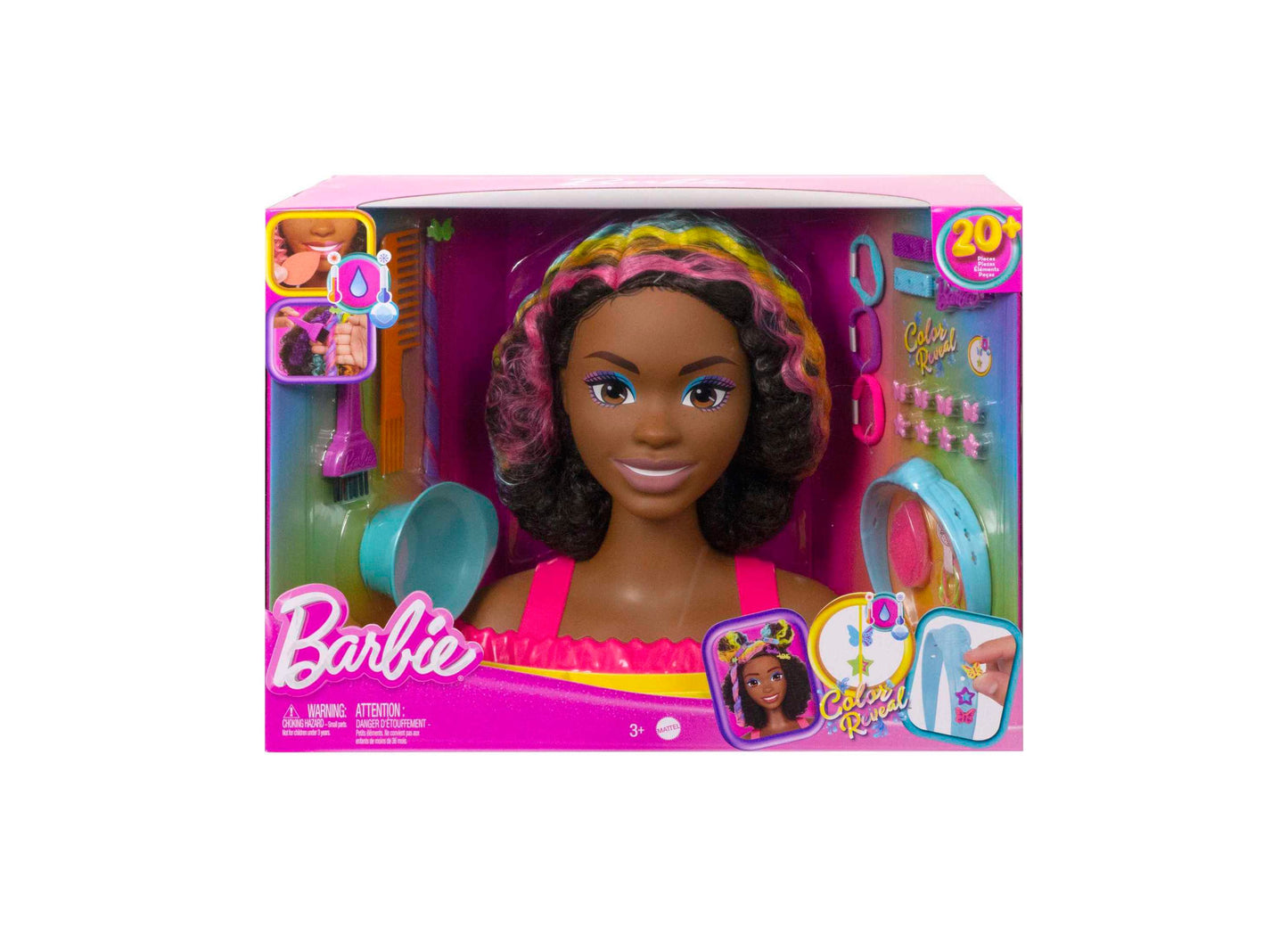 Barbie Deluxe Styling Head, Barbie Totally Hair, Curly Brown Rainbow Hair