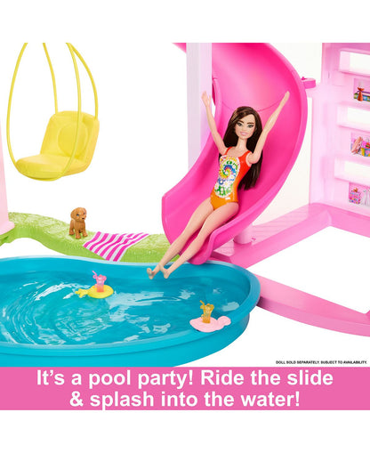 Barbie Dreamhouse, 75+ Pieces, Pool Party Doll House With 3 Story Slide