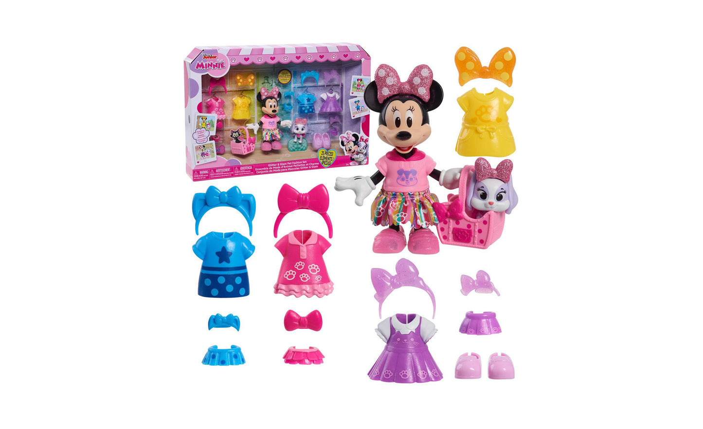 Disney Junior Minnie Mouse Glitter and Glam Pet Fashion Set - 23 Piece Doll and Accessories