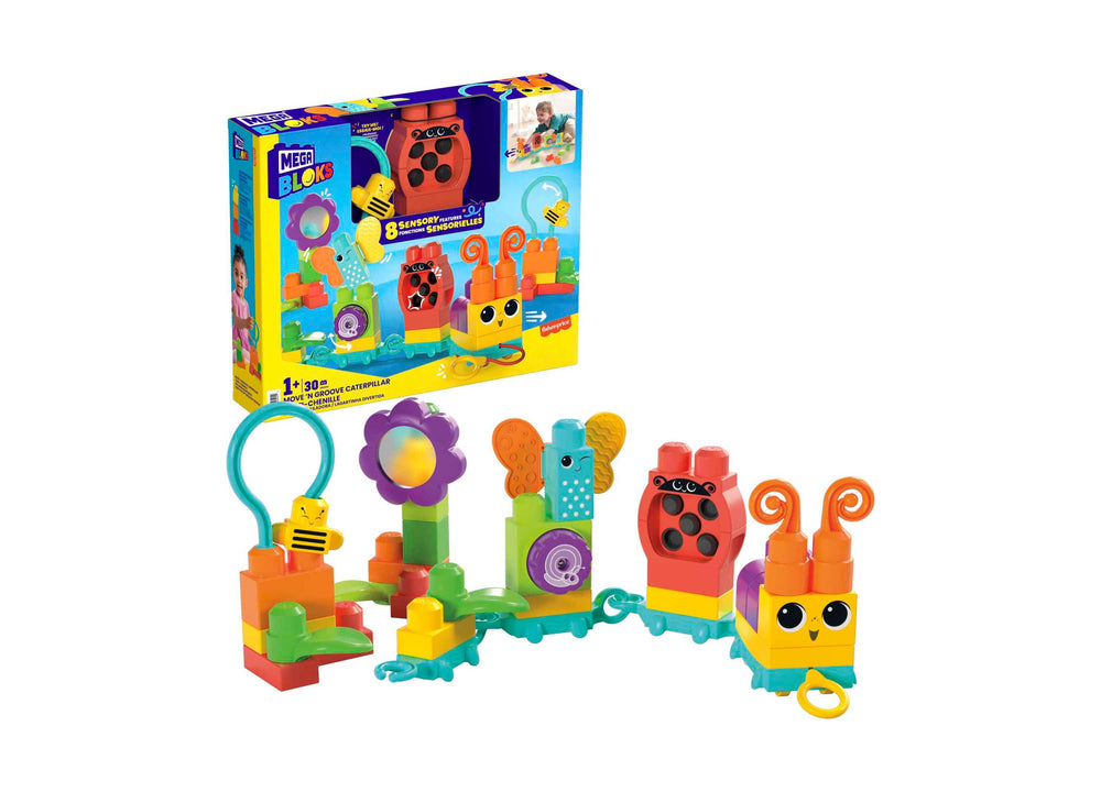 Mega Bloks Fisher-Price Sensory Toy Blocks Move and Groove Caterpillar 24 Pieces for Toddler Set