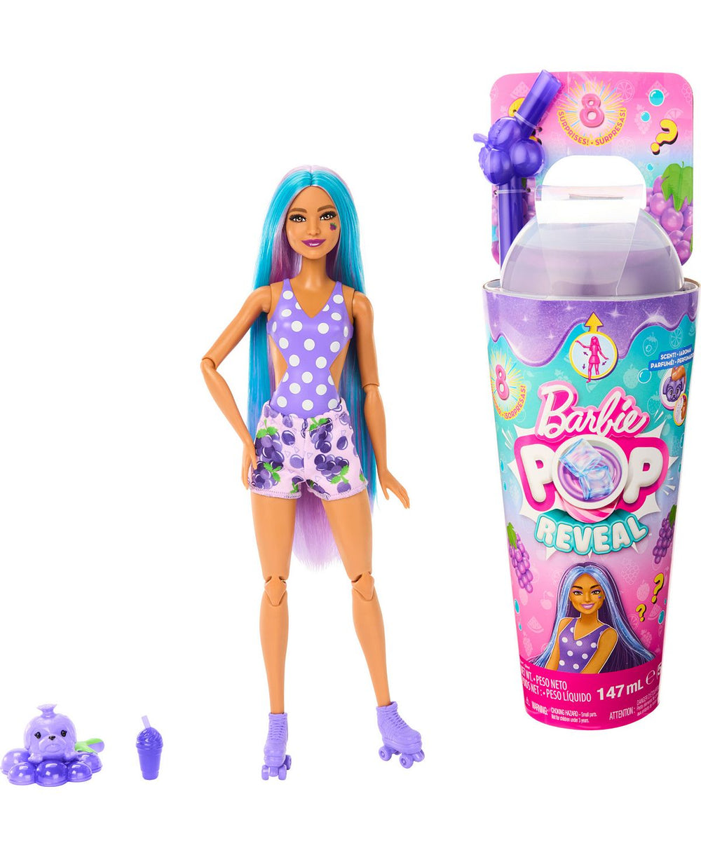 Barbie Pop Reveal Fruit Series - Grape Fizz Doll with 8 Surprises