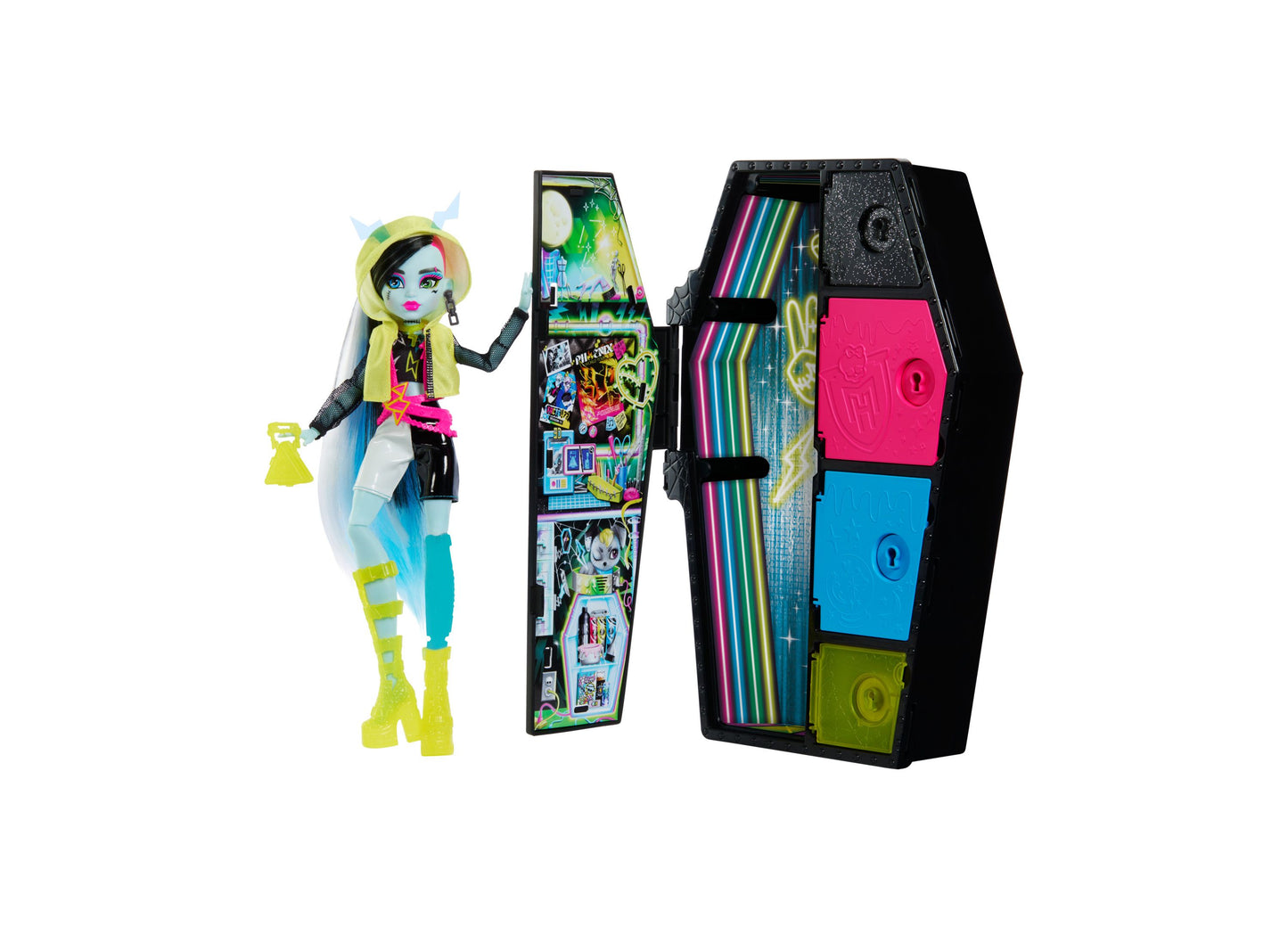 Monster High Neon Frights Frankie Stein Doll with Glow-in-the-Dark Accessories