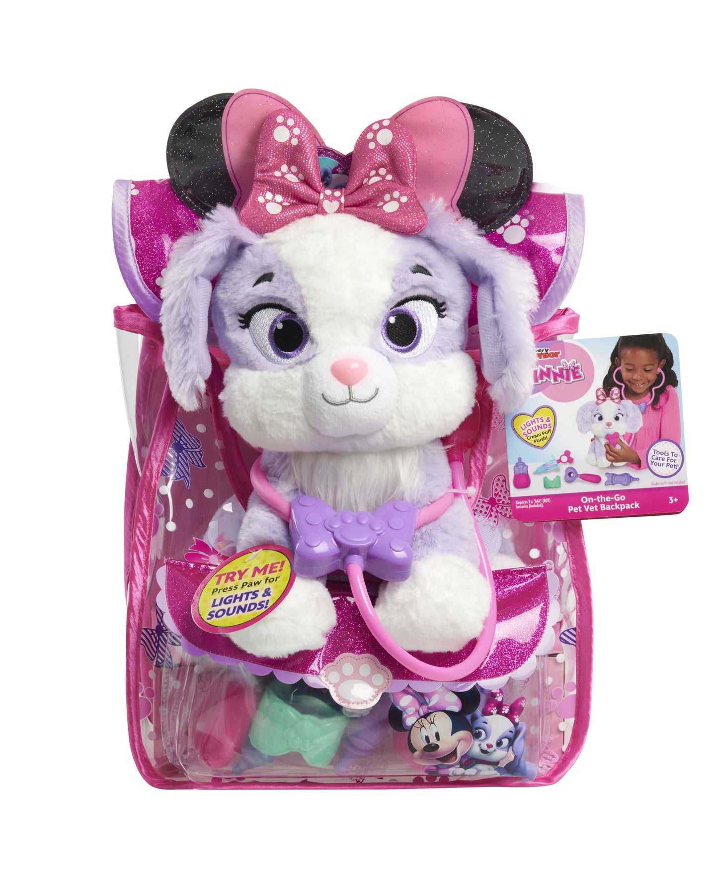 Disney Junior Minnie Mouse On-the-Go Pet Vet Backpack Set with Interactive Plush