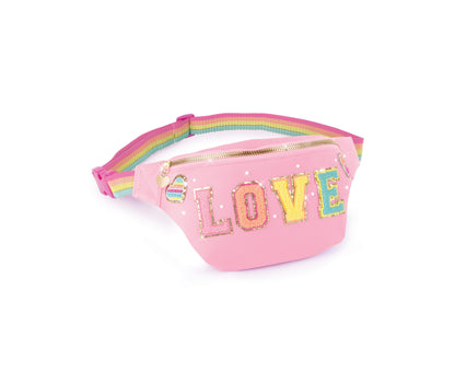 Make It Real DIY Fashion Love Patches Pink Bum Bag - Sparkly Terry Fabric