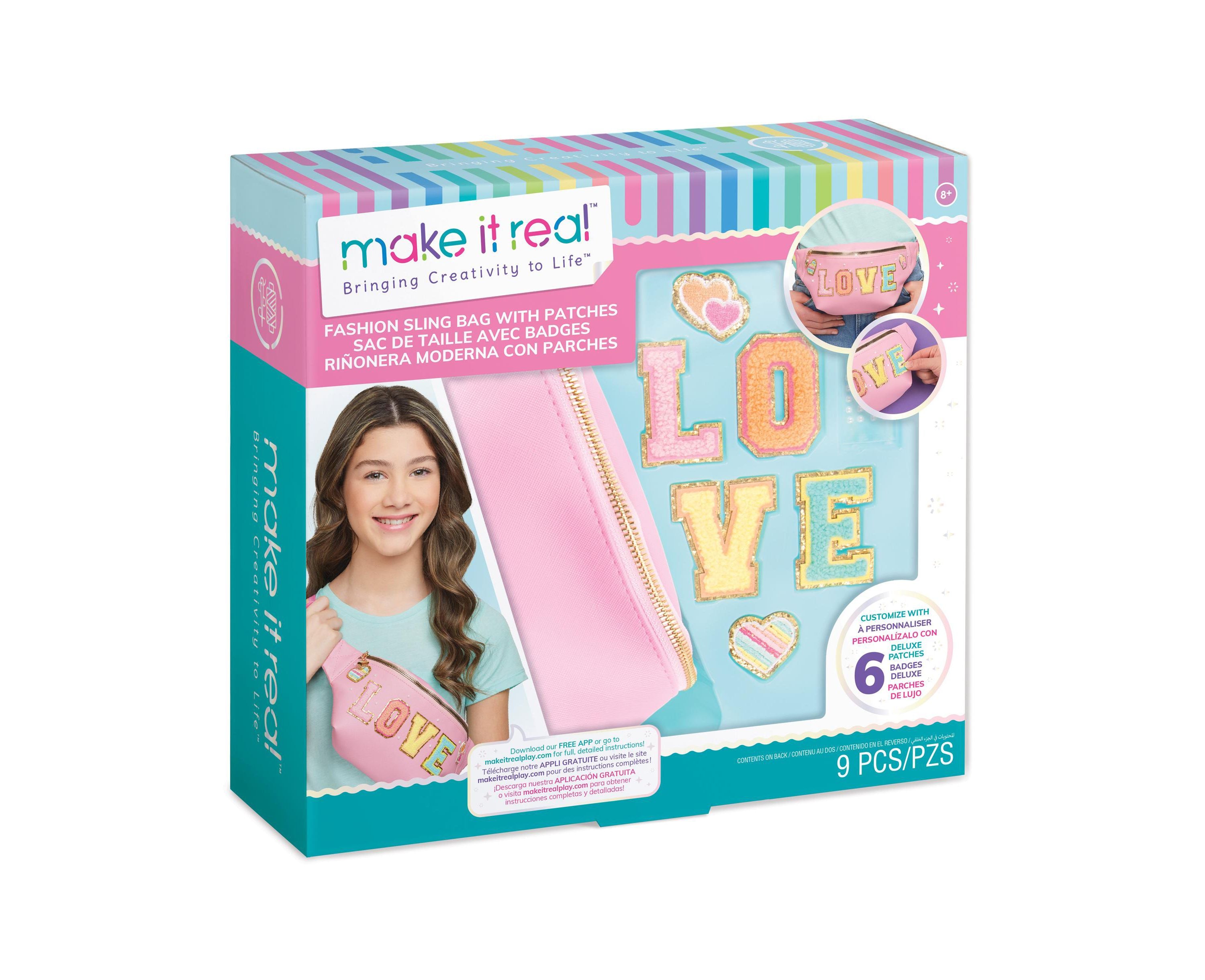 Make It Real DIY Fashion Love Patches Pink Bum Bag Sparkly Terry Fab Toys R Us