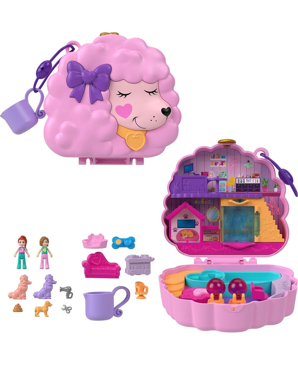 Polly Pocket Groom and Glam Poodle Compact - Interactive Pet Spa Playset