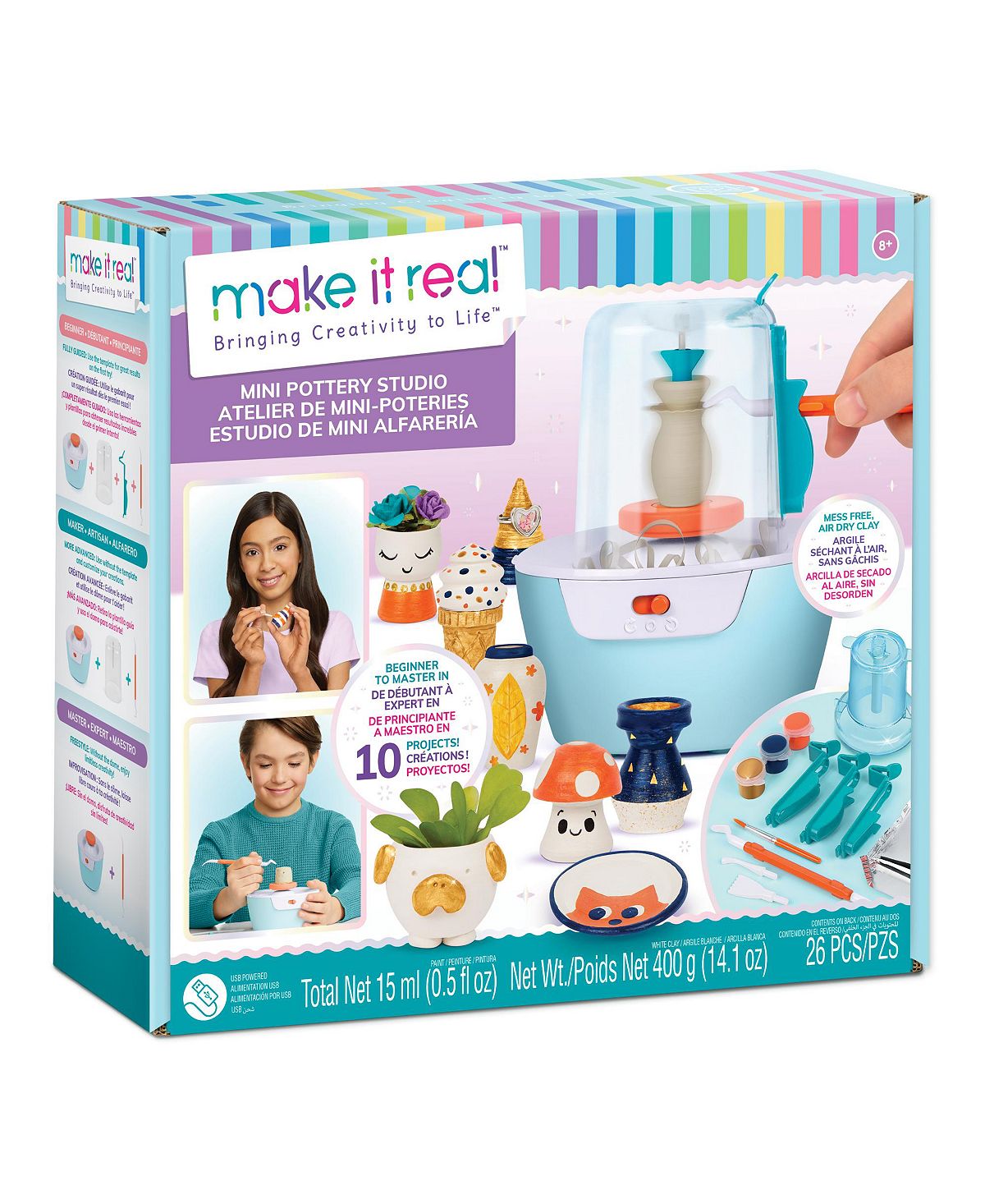 Make It Real Mini Pottery Studio - Complete Pottery Wheel Craft Kit for Kids