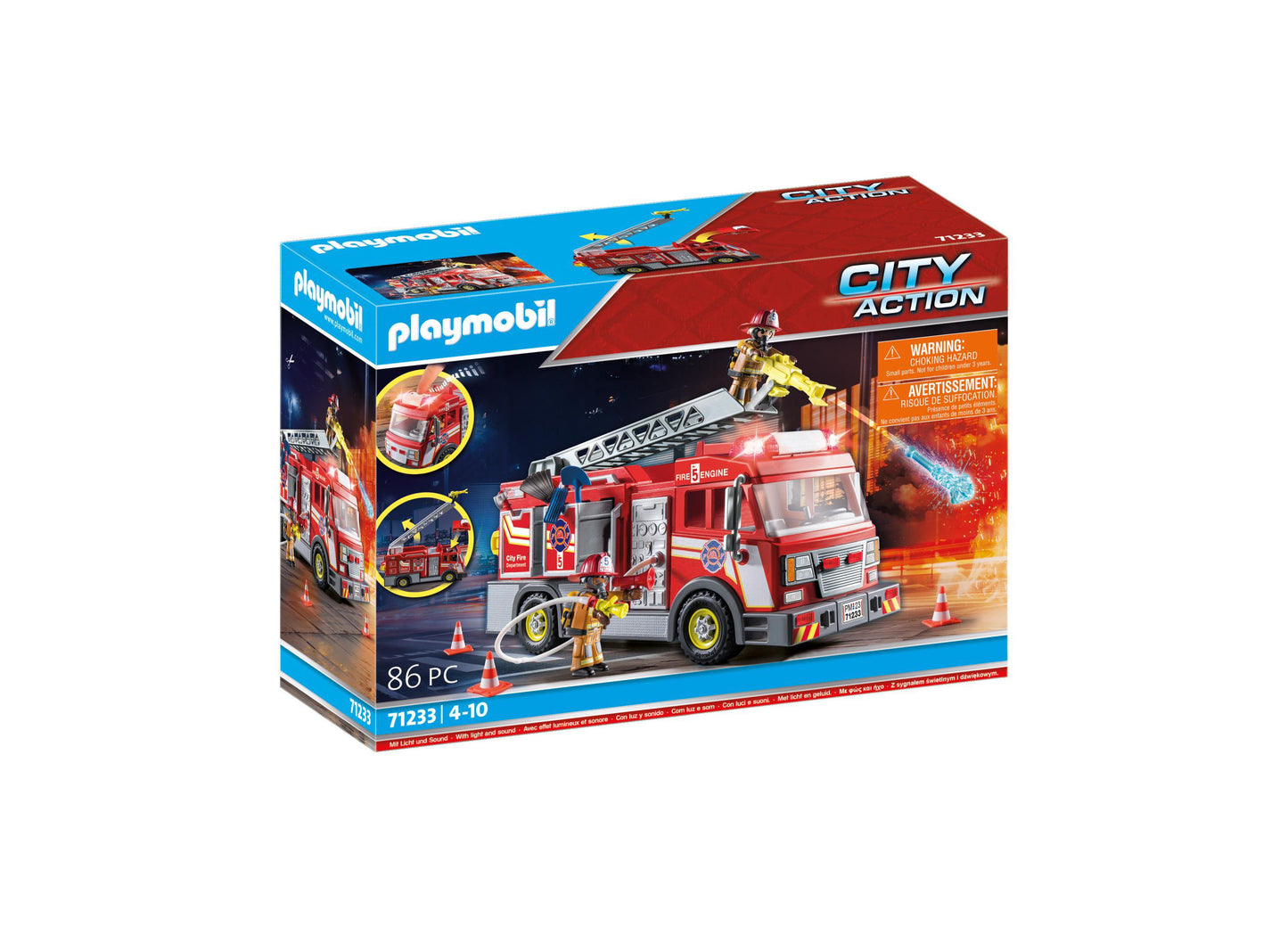 Playmobil City Action Fire Truck with Lights and Sound, 86-Piece Set