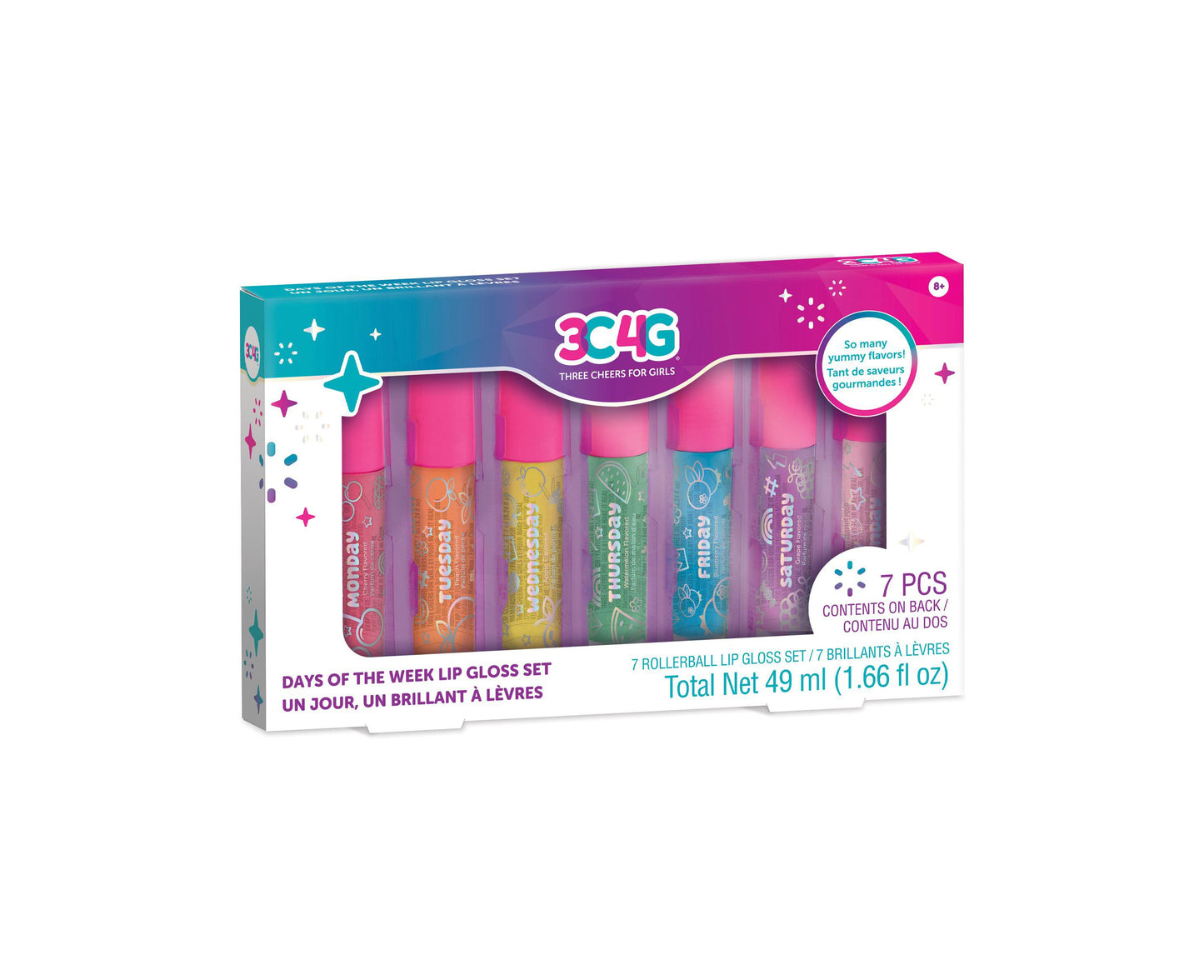 3C4G Flavorful Days of the Week Lip Gloss Set - Scented Roller Ball Tubes