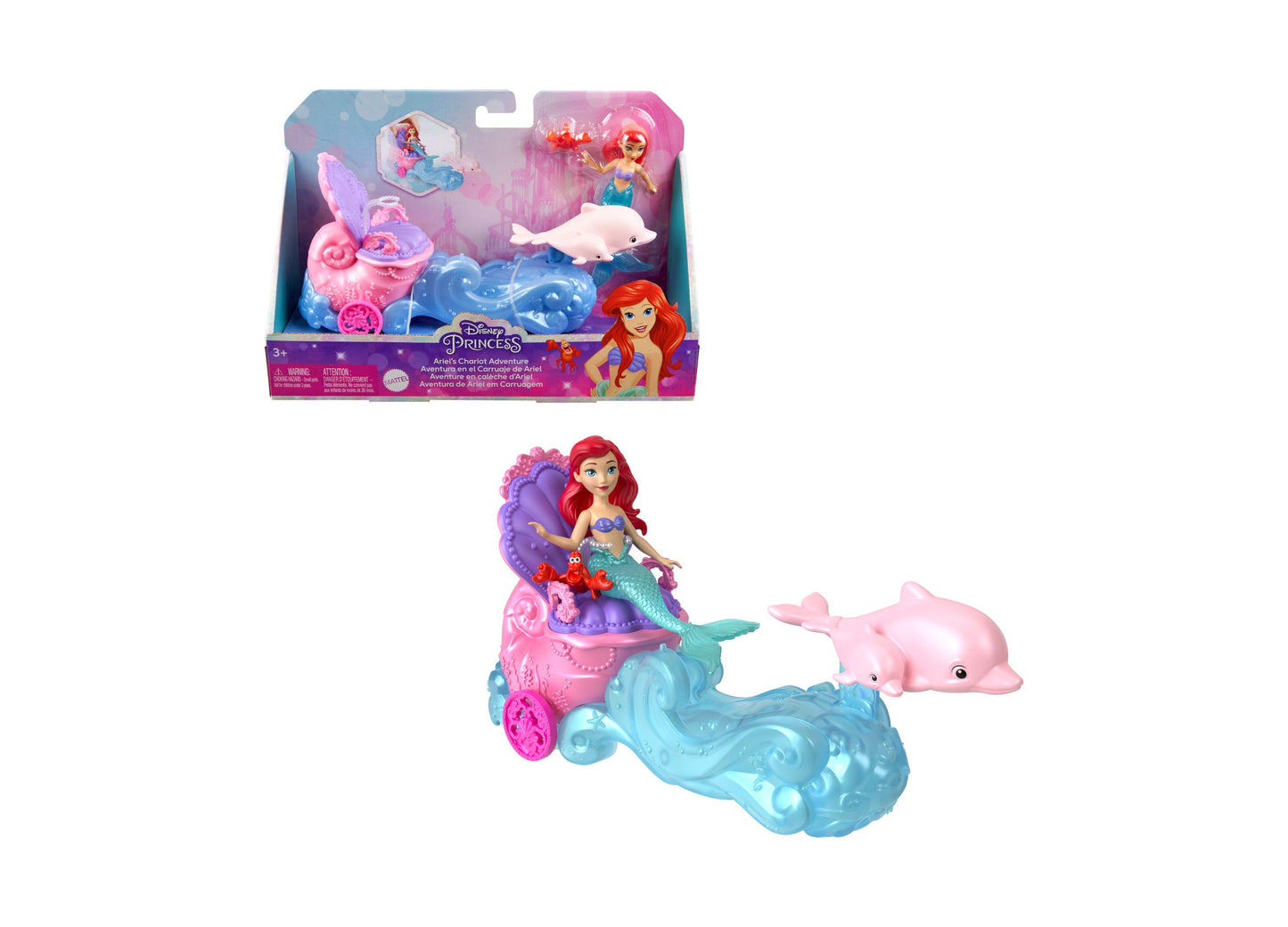 Disney Princess Mermaid Ariel Small Doll & Rolling Chariot Friend