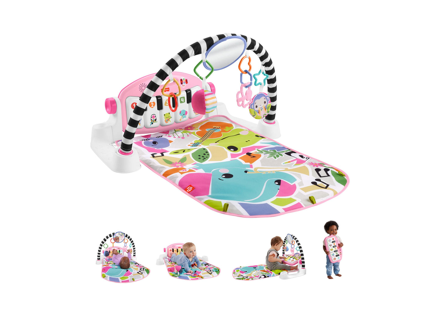 Fisher-Price Glow and Grow Kick & Play Piano Gym, Pink Baby Playmat with Musical Learning Toy