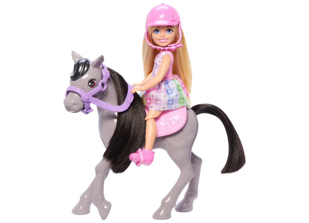 Barbie Chelsea Doll and Horse Toy Set, Includes Helmet Accessory, Doll Bends at Knees to "Ride" Pony