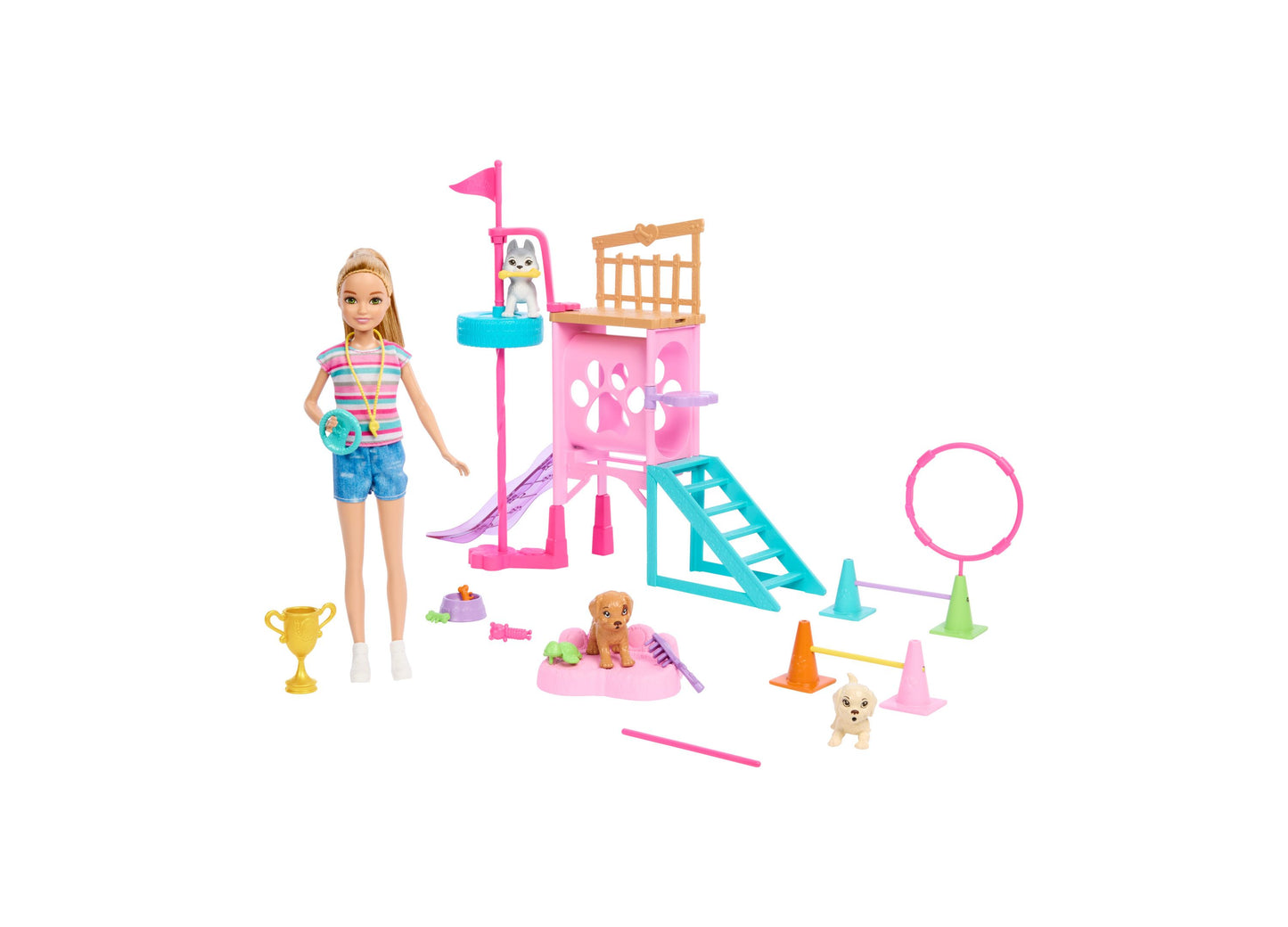 Barbie and Stacie to the Rescue Puppy Playground Play Set with Doll, 3 Pet Dog Figures, and Accessories