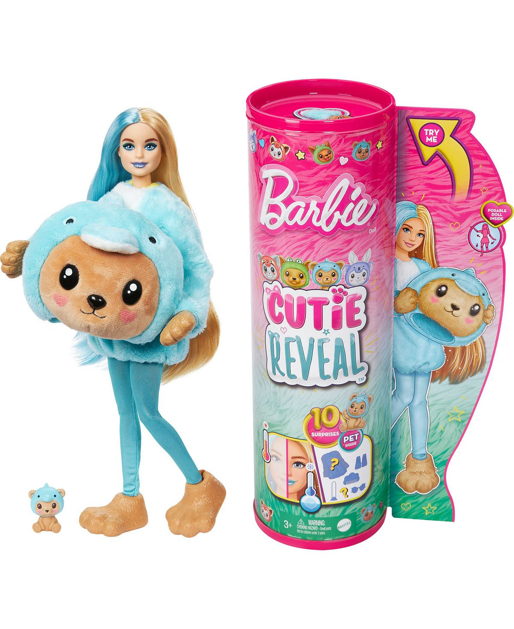 Barbie Cutie Reveal Costume-Themed Series Doll and Accessories with 10 Surprises, Teddy Bear as Dolphin